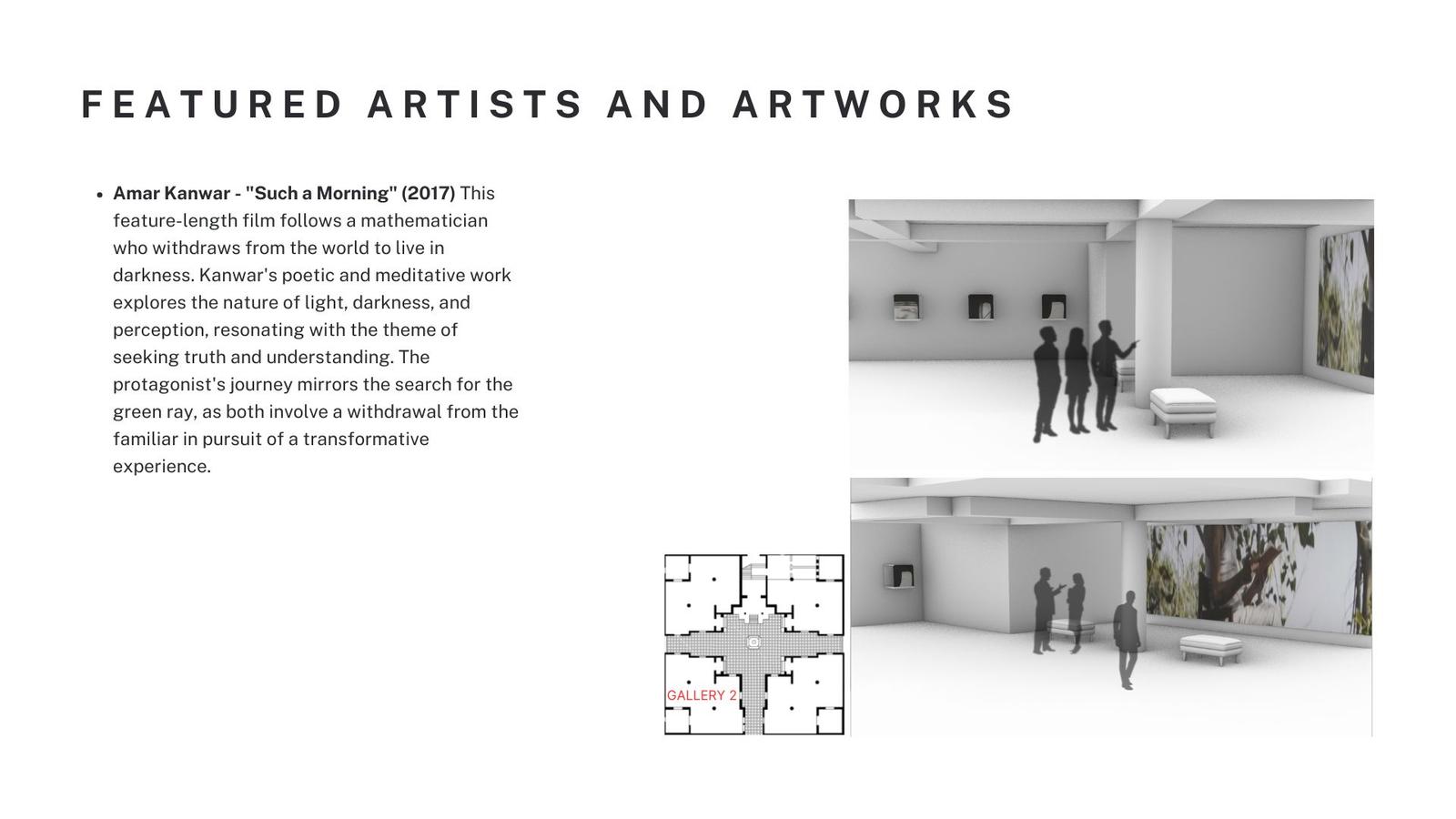 Catching the Green Ray — featured-artist board with installation renders for Amar Kanwar’s work