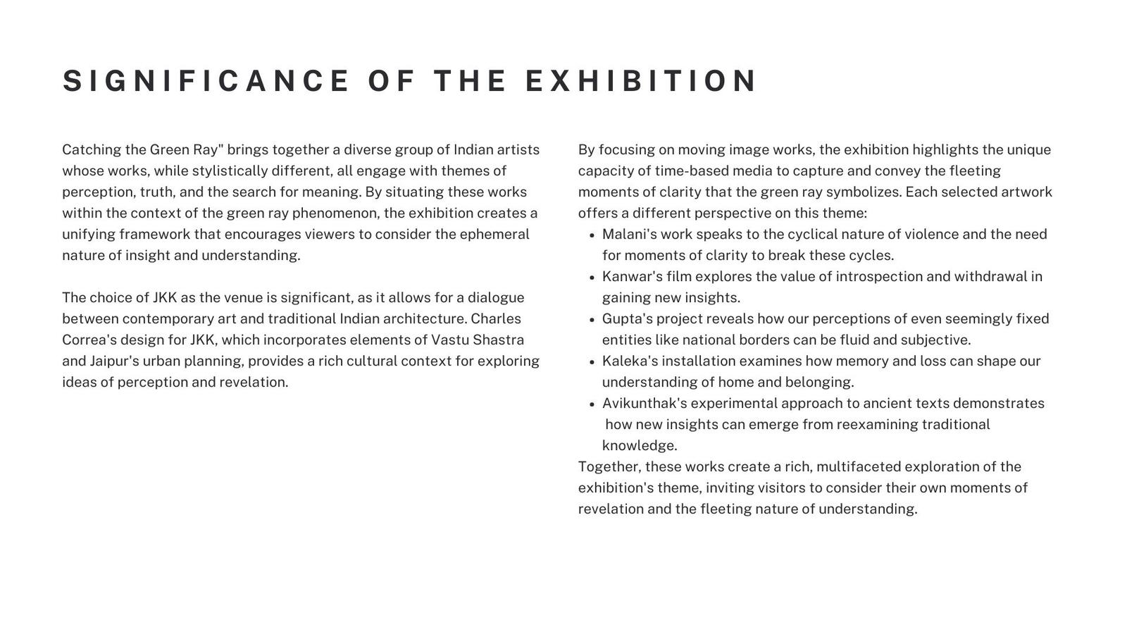Catching the Green Ray — board on the significance of the exhibition