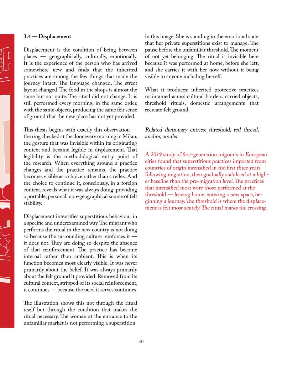 For Every Gesture Made in Private — thesis page: a red illustration of a seated figure.
