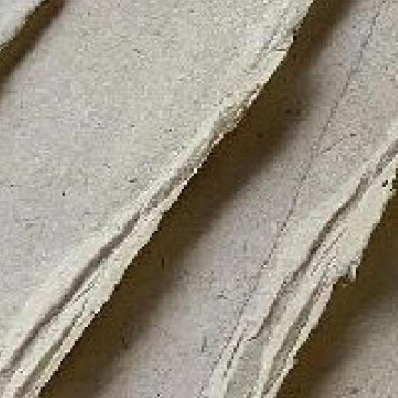 Square detail of the Journey material study: layered handmade-paper sheets with torn deckled edges.